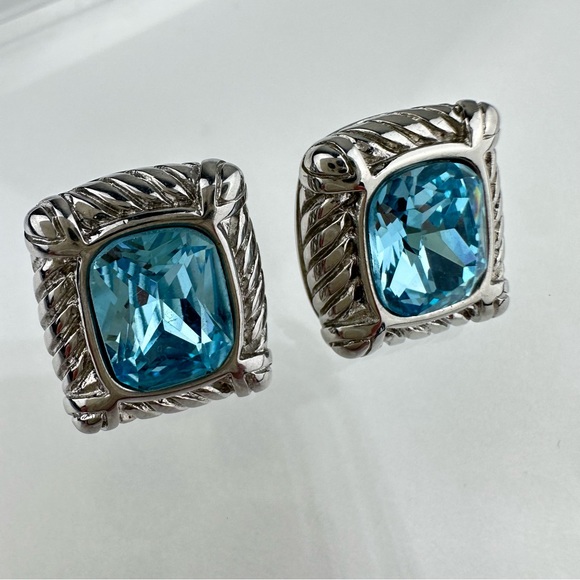 DSMK Jewelry - Vintage 90s DSMK Faceted Aqua CZ Silver Plated Stud Earrings